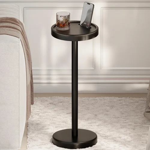 Vista 9 de BLUEWEST Mesa de bebidas, mesa auxiliar compacta de 22 pulgadas de alto con ranura para teléfono y base con peso, mesa de pedestal duradera como