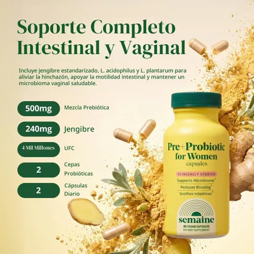Vista 3 de Semaine: super prebiótico + probiótico para mujeres, fórmula multi-acción efectiva 3-en-1 para nutrir la salud intestinal, aliviar el SII, apoyar
