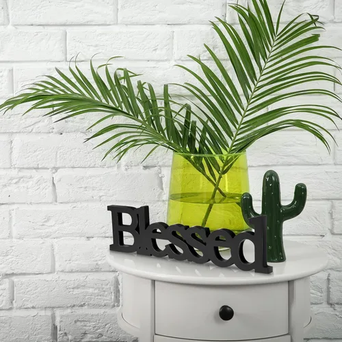 Vista 3 de Blulu Blessed - Letrero de madera con texto en inglés "Blessed", color negro 15 x 4 Inch Rustic Farmhouse Blessed Standing Decor for Thanksgiving