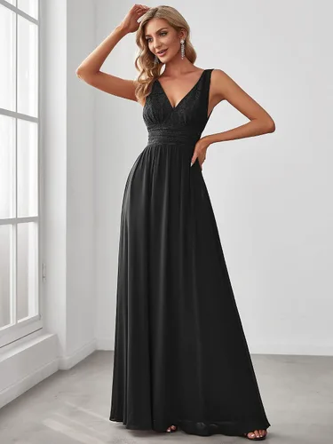 Vista 3 de Ever-Pretty Vestido de noche maxi de gasa con cuello en V y encaje elástico sin mangas para mujer 0163A