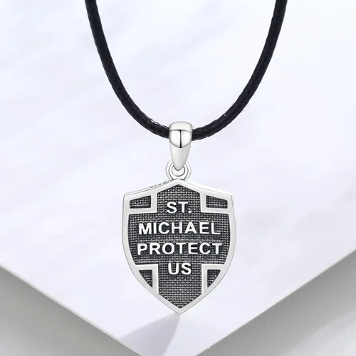Vista 2 de CUOKA MIRACLE Warrior Necklace S925 Sterling Silver St Michael Necklace Celtic Knot Vintage Shield Mythology Archangel Protect Us Medal Amulet