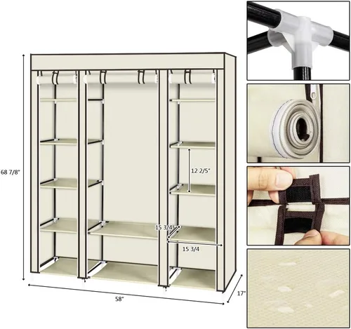 Vista 2 de Organizador de almacenamiento portátil de 69 pulgadas con tela no tejida, rápido y fácil de montar, extra fuerte y duradero, color beige