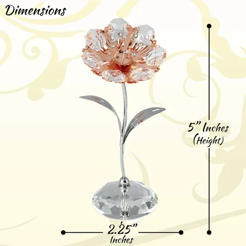 Vista 3 de Matashi Figura de girasol con girasol plateado chapado en oro cromado y rosa con tachuelas de cristal – Hermoso adorno de mesa con base de cristal