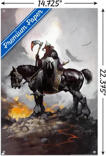 Vista 3 de Trends International Frank Frazetta - Póster de pared de Death Dealer 1, 14.72 x 22.37 pulgadas, paquete de póster premium y alfiler