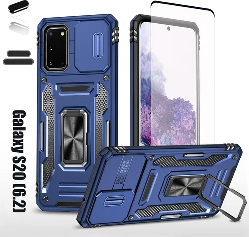 Vista 9 de Funda resistente para Samsung Galaxy S20, protector de parachoques de goma de doble capa de grado militar con protector de cámara deslizante
