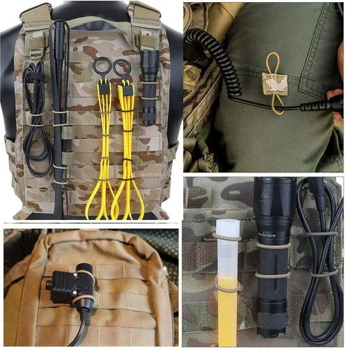 Vista 5 de 15 piezas de soporte táctico para engranajes con clip Molle Web elástico de cincha retenedor de cinta de encuadernación con hebilla chalecos