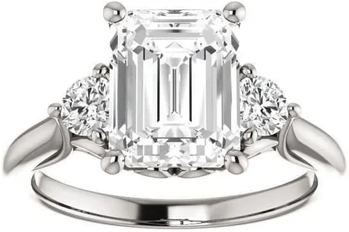 Vista 3 de JEWELERYN - Juego de anillos de compromiso de moissanita incolora VVS1 de 3.25 quilates de corte esmeralda, juego de anillos de boda y novia, juego