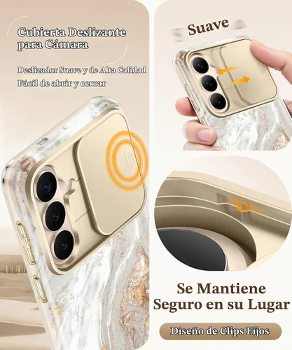 Vista 3 de GVIEWIN - Funda para Samsung Galaxy S26 Plus con cubierta deslizante para cámara de mármol Built-in Screen Protector, Military-Grade Shockproof