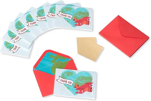 Vista 2 de Papyrus Tarjetas de agradecimiento con sobres, globo y avión con purpurina (8 unidades)