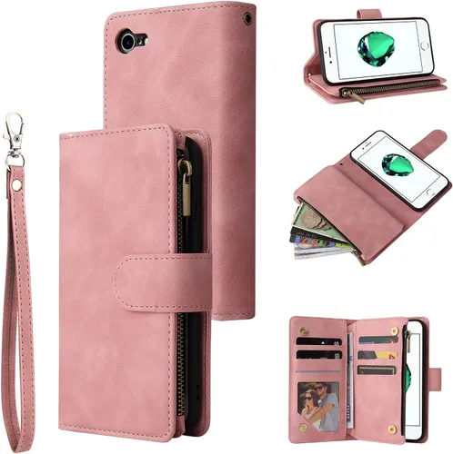 Vista 24 de UEEBAI - Cartera clásica de cuero sintético con cierre magnético, funda de iPhone con cierre