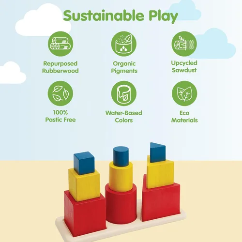 Vista 3 de PlanToys Juego de juguetes de madera para niños a partir de 3 años Montessori apilamiento y reconocimiento de formas para conciencia espacial