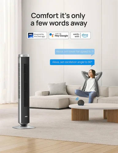 Vista 3 de Dreo Paquete de ventiladores circuladores de torre y aire, ventilador de piso oscilante de 90° sin aspas de 42 pulgadas y ventilador de mesa de 13