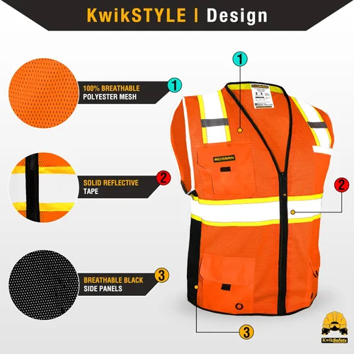 Vista 2 de KwikSafety BIG KAHUNA Safety Vest Class 2 ANSI OSHA Hi Vis Reflective Vest