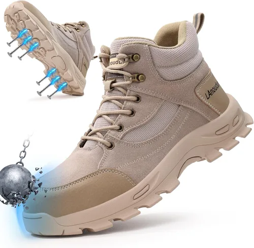 Vista 7 de Botas de punta de acero para hombre, botas de trabajo ligeras para hombres, botas de seguridad altas con suela media Kevlar resistente a pinchazos