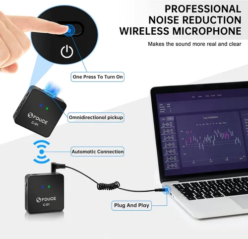 Vista 2 de FDUCE UHF - Sistema de micrófono inalámbrico Lavalier para teléfono y cámara, mini micrófono de condensador portátil con clip, micrófono de solapa