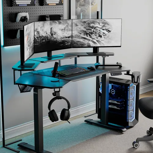 Vista 2 de EUREKA ERGONOMIC Aero - Escritorio eléctrico de pie en forma de W de 55 pulgadas, escritorio para juegos de computadora de altura ajustable con Negro