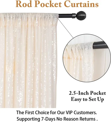 Vista 5 de ShinyBeauty Cortinas de lentejuelas 2 paneles marfil de 2 x 7 pies - Cortinas de fondo con purpurina 2 paquetes para fiestas de cumpleaños y pared