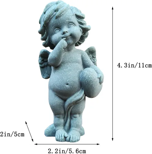 Vista 6 de livelyfish Estatua de ángel guardián, pequeña figura de querubín rezando, alas de arenisca, escultura de ángel para acuario, hogar, decoración