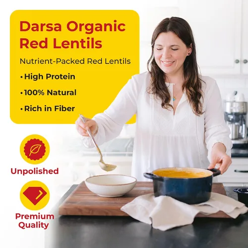 Vista 4 de Darsa Organics Lentejas rojas divididas (Masoor Dal) 2 libras USDA Orgánico, sin OMG, veganas, kosher Ricas en proteínas y fibra Ideal
