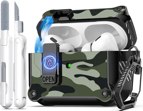 Vista 131 de R-fun Funda de carga compatible con AirPods de 2ª generación 2019, 1ª generación 2016, protección completa contra caídas, tapa desplegable