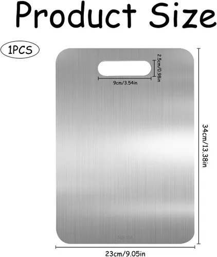 Vista 5 de Tabla de cortar de acero inoxidable 304, tabla de cortar de acero inoxidable de doble cara para cocina, apta para lavavajillas, ideal para cortar