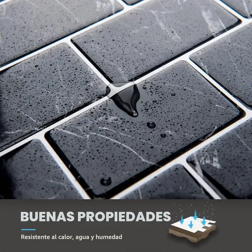 Vista 5 de Art3d Protector contra salpicaduras autoadhesivo de 10 hojas, 12 pulgadas x 12 pulgadas, azulejos tipo metro en diseño de mármol Mármol negro