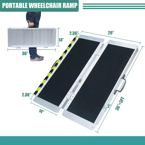 Vista 2 de Rampa plegable portátil de aluminio antideslizante para silla de ruedas, rampa de umbral con una superficie antideslizante, rampa