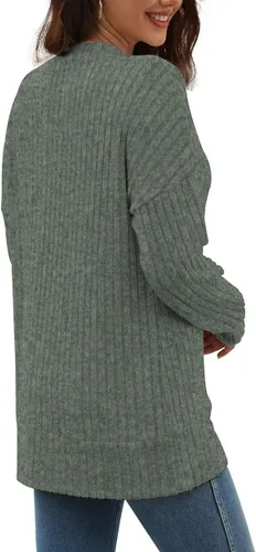 Vista 4 de Suéter suelto con cuello en V y manga larga para mujer, sudadera de punto a la moda