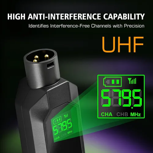 Vista 6 de Transmisor y receptor inalámbrico XLR adaptador de micrófono inalámbrico UHF para rango de 164 pies 8 horas Batería adaptador de micrófono