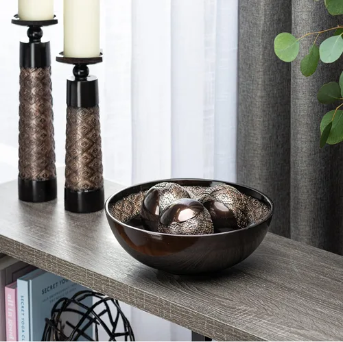 Vista 9 de Creative Scents Dublin - Juego de cuenco decorativo marrón con orbes - Decoración de mesa de centro de mesa - Decoración de mesa auxiliar