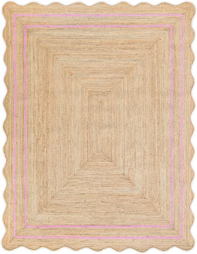 Vista 24 de Alfombra de yute natural ondulada con borde festoneado de Weaving Village, alfombra bohemia de yute para entrada, alfombra de pasillo estilo granja