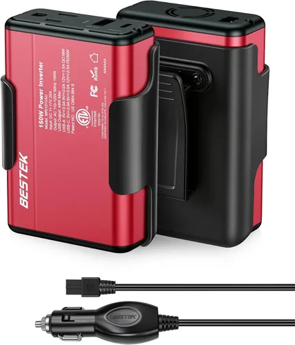 Vista 10 de BESTEK Inversor de corriente 150W DC 12V a 110V Convertidor de CA 4.2A Dual USB Adaptador de enchufe de coche Convertidor de salida (azul)