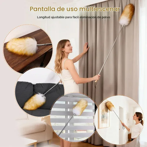 Vista 7 de Plumero extensible de lana de cordero de 31 a 88 pulgadas, plumero de lana antiestático para limpieza con poste de acero inoxidable, ideal