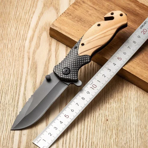 Vista 2 de Cuchillo plegable de bolsillo de 8.3 pulgadas con rompecristales, cortador de cinturón de seguridad y clip de bolsillo, cuchillo EDC con mango