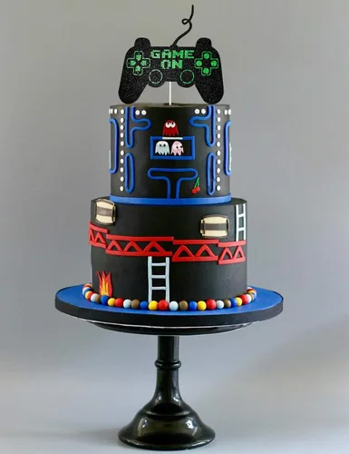 Vista 5 de Game On Big Cake Topper – Controlador de videojuegos dorado negro y verde para decoración de pasteles para niños y niños, suministros de fiesta