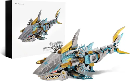 Vista 10 de Microworld Rompecabezas de metal 3D, The Marsh Gavial - Kit de construcción de modelo de cocodrilo mecánico, kit de construcción de animales