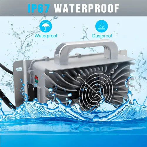 Vista 3 de Cargador de batería a bordo de litio de 43.8 V 20 A para batería LiFePO4 de 36 V (38.4 V) 12S, cargador inteligente impermeable IP67 para carrito