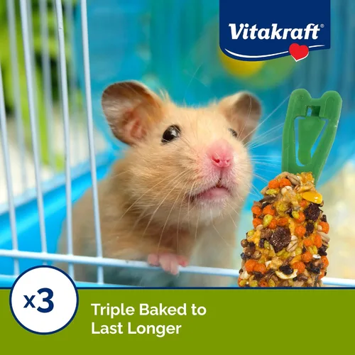 Vista 4 de Vitakraft Crunch Sticks Hamster Treats sabor manzana y miel, paquete de 2 palitos masticables crujientes saludables para hámsters y jerbos - Juguete