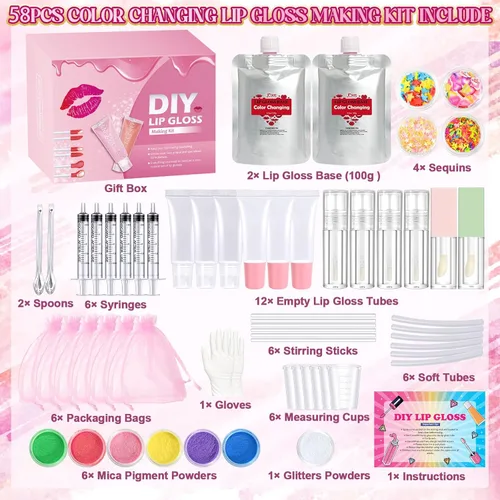 Vista 2 de Jcoos Kit de fabricación de brillo de labios, kit de brillos de labios para hacer tu propio lápiz labial, brillo de labios que cambia