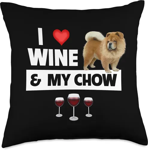 Vista 4 de I Love Wine and My Chow Chow Dog Mom Dad Drinking Fun Throw Pillow