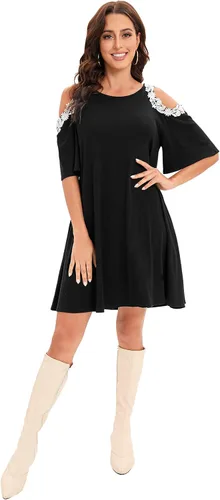 Vista 9 de Aofur Summer Cotton Lace Dress Ladies 2023 Cold Sleeve Casual Plus Size S-XXXL Sundress Women Solid Elegant Party Dress
