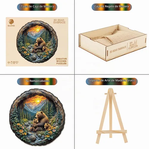 Vista 5 de Rompecabezas de madera para adultos, oso marrón, rompecabezas de 8.5 x 8.5 3d oso abrazo