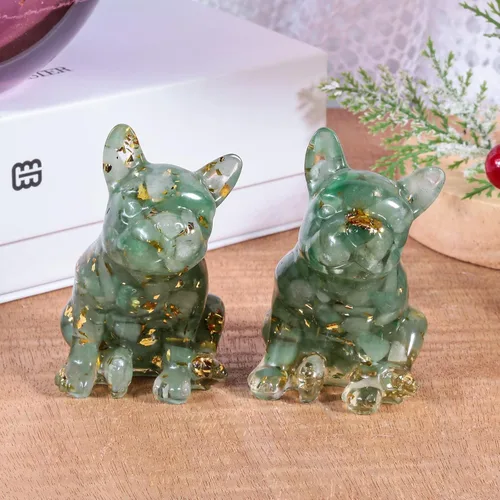 Vista 4 de SUNYIK Estatua de bulldog francés de piedra de cristal de resina, piedra curativa de reiki, figuras de animales, decoración para el hogar, oficina