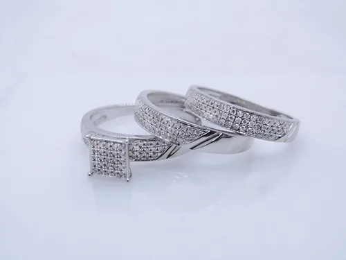 Vista 4 de Dazzlingrock Collection Round White Diamond Engagement Ring (Unisex) Trio Set for Men's and Women's (0.65 ctw, Color I-J, Clarity I2-I3) in 925