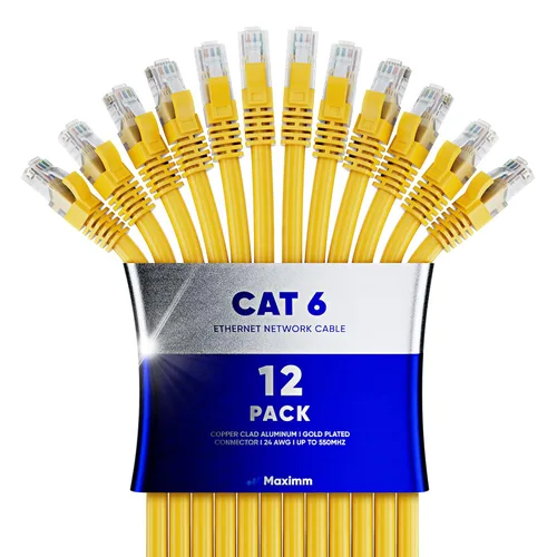 Vista 10 de Maximm Cable Ethernet Cat6 de 7 pies, 10 Gbps 550 MHz, negro, paquete de 12
