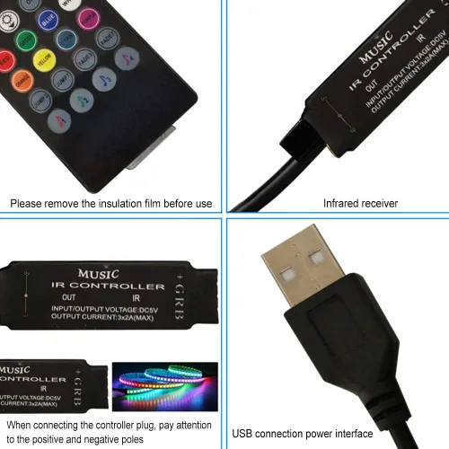 Vista 3 de RTNLIT Control remoto infrarrojo de música de 20 teclas 5V, atenuador de luz de tira LED RGB USB 5V RGB para luz de tira LED RGB