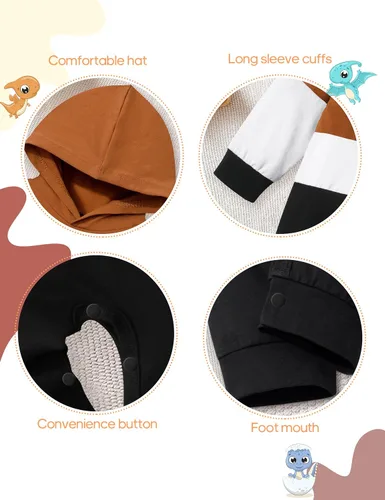 Vista 6 de Ropa de bebé niño, ropa de bebé con estampado de letras de manga larga con capucha para bebé niño