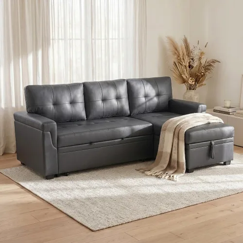 Vista 11 de Naomi Home - Sofá seccional en forma de L con almacenamiento y cama extraíble – Sofá cama convertible 3 en 1, sofá pequeño en forma de L para sala