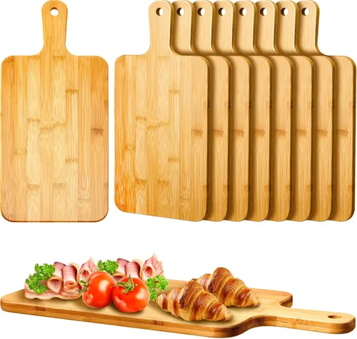 Vista 11 de Nuenen Tabla de cortar de madera con mango de 12 x 11 x 0.47 pulgadas, tablas de cortar de madera de bambú de acacia para cocina, pizza, pan, queso