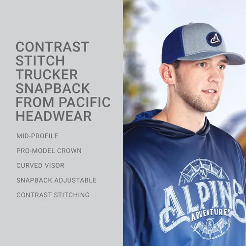 Vista 6 de Pacific Headwear Gorra Trucker Snapback de punto de contraste Gorra de malla transpirable perfecta para correr, gorra ajustable PX